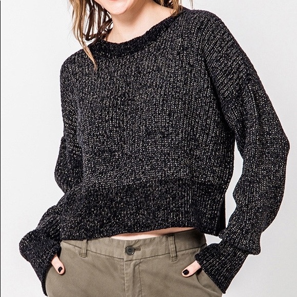 Sweaters - ♦️BLACK LUREX CHENILLE ROUND NECK SWEATER